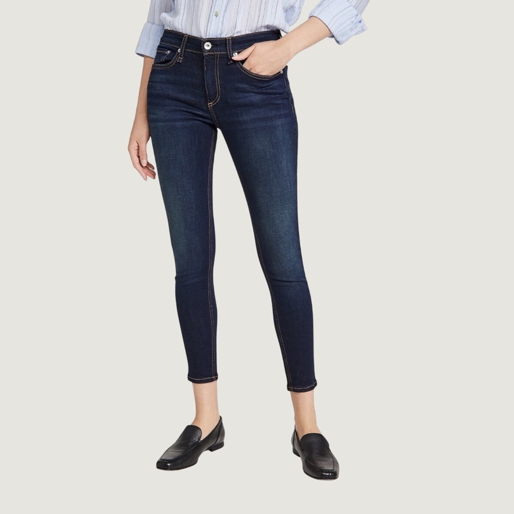 Rag‎ & Bone Cate Mid-Rise Ankle Skinny Jeans Carmen Wash Dark Blue 26